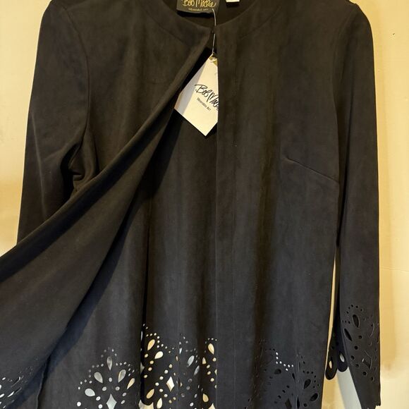 Bob Mackie Wearable Art Womens Faux Suede Jacket Black Cut Out Detail Medium - Picture 5 of 9